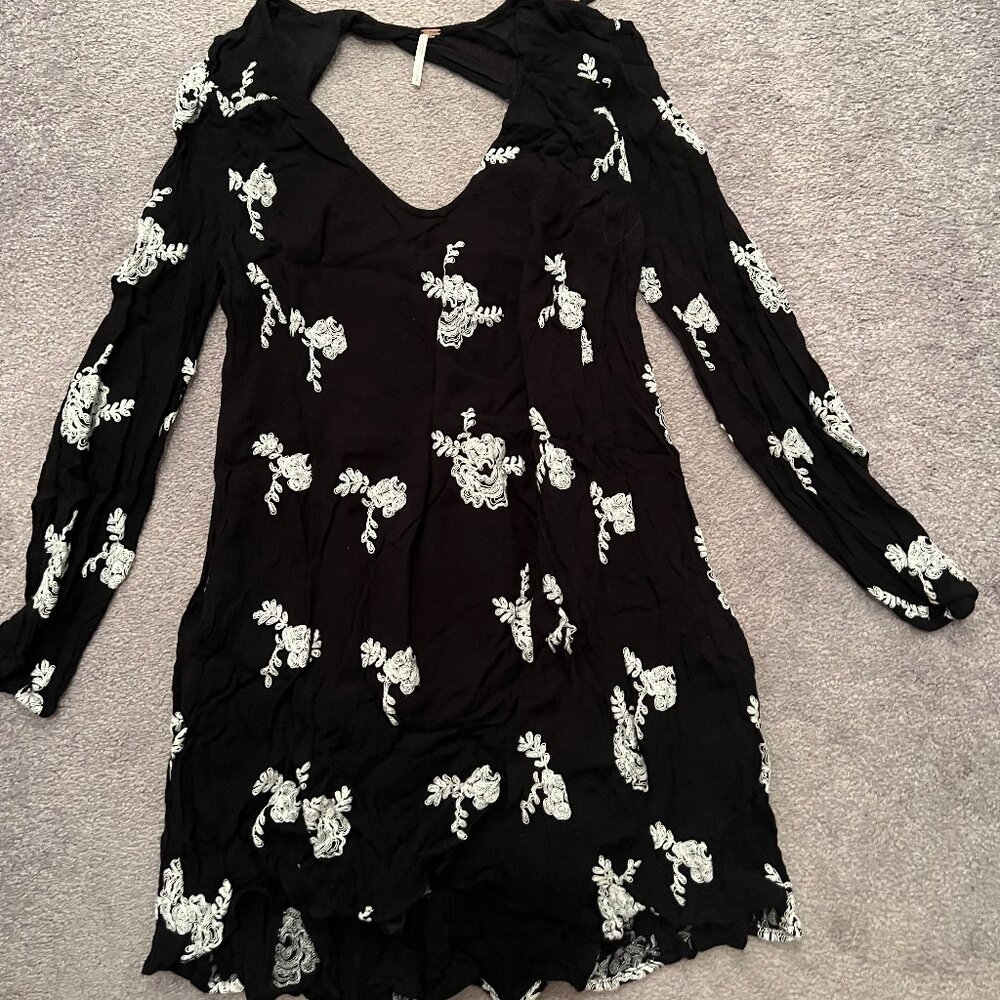 Black and White Floral Long Sleeve Free People Dress